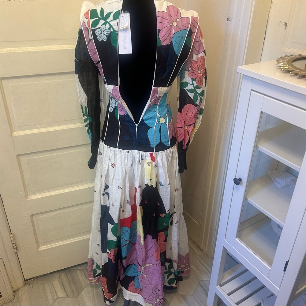 Mackenzie Mode Button Me Up Maxi Long Sleeve Linen Dress Art to Wear Boho - Picture 10 of 15